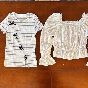 GAP Kids White and Black Striped Tee‎ with Bow Accents